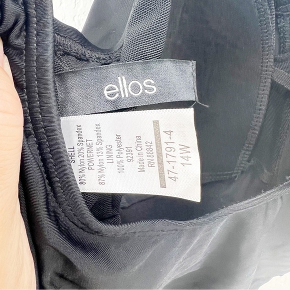 Ellos Black Surplice One Piece Swimsuit Sarong Front Size 14W - Picture 3 of 7